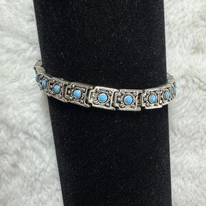 Silver-Tone Blue Stone Link Bracelet - Women Jewelry